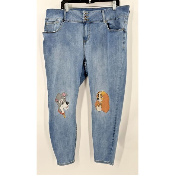 Disney Lady & Tramp Embroidered Straight Leg Jeans Hot Topic Size 22 41" X 28" - Picture 9 of 14